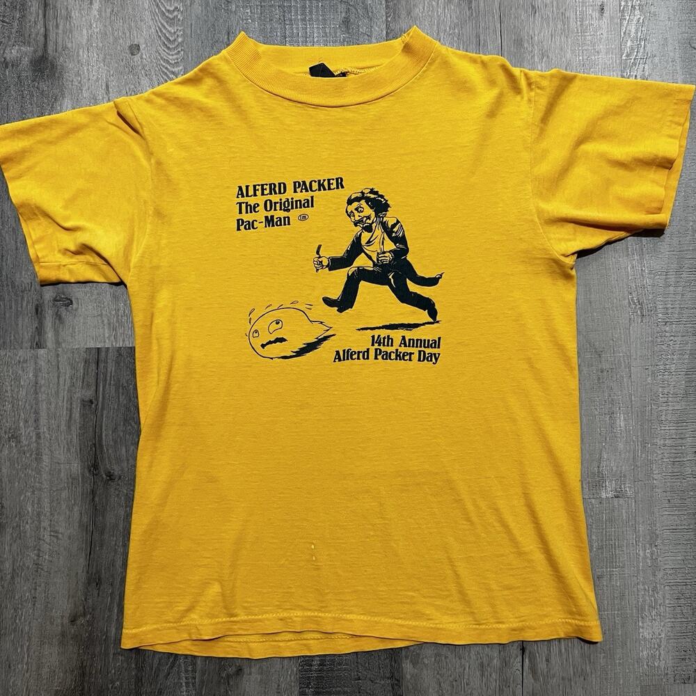 VTG 14th Annual Alferd Packer Day Cannibal T Shirt "Whats Been Eating You" 1982